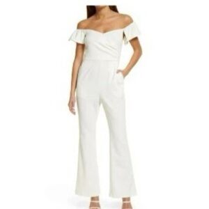 Chelsea28 Jumpsuit Womens Medium Cream Off The Shoulder Ruffle Easter